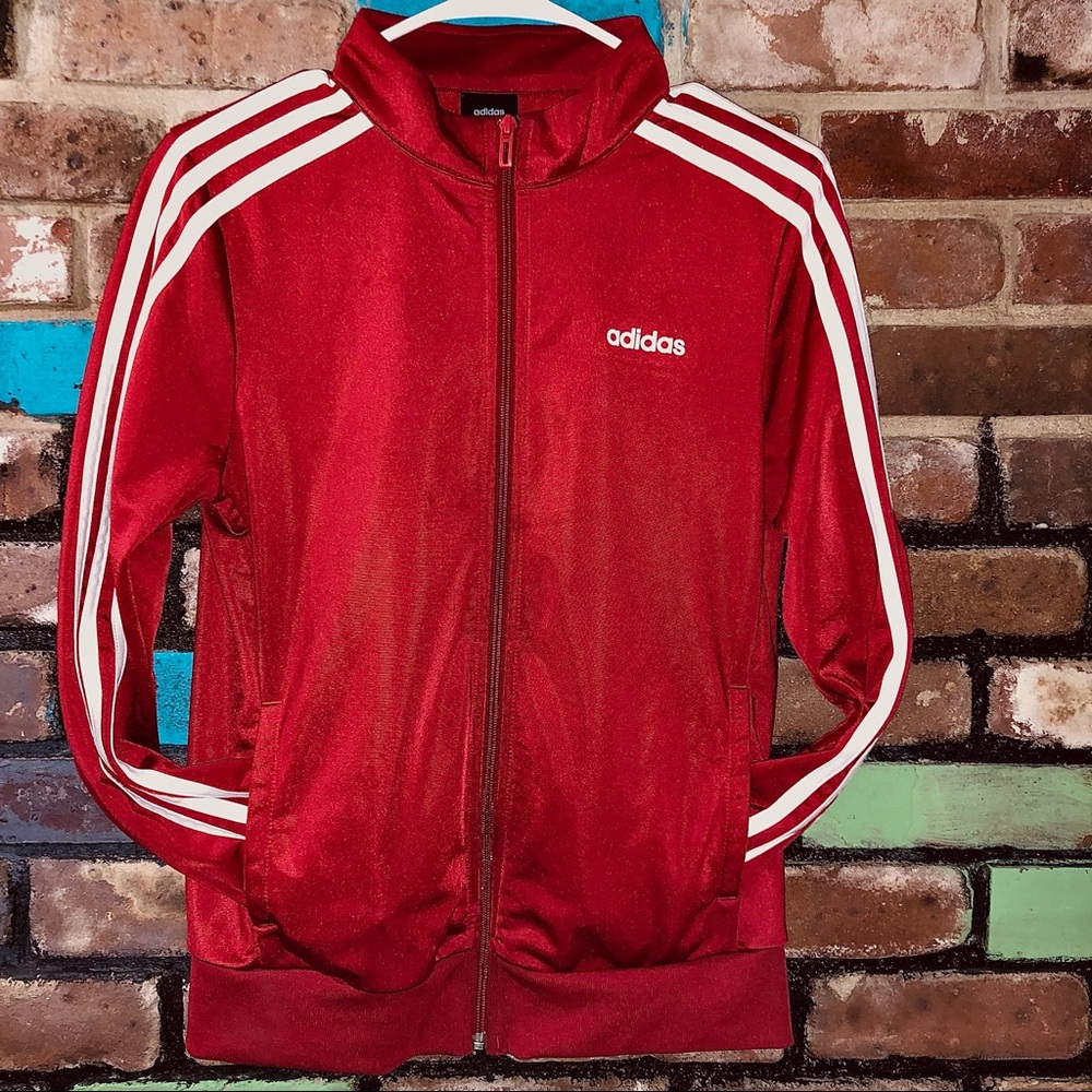 Adidas Mens Red 3-Stripes Tricot Track Jacket